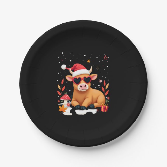 Fall Highland Cow Pumpkin Bow Christmas Girls Kids Pappteller (Vorderseite)