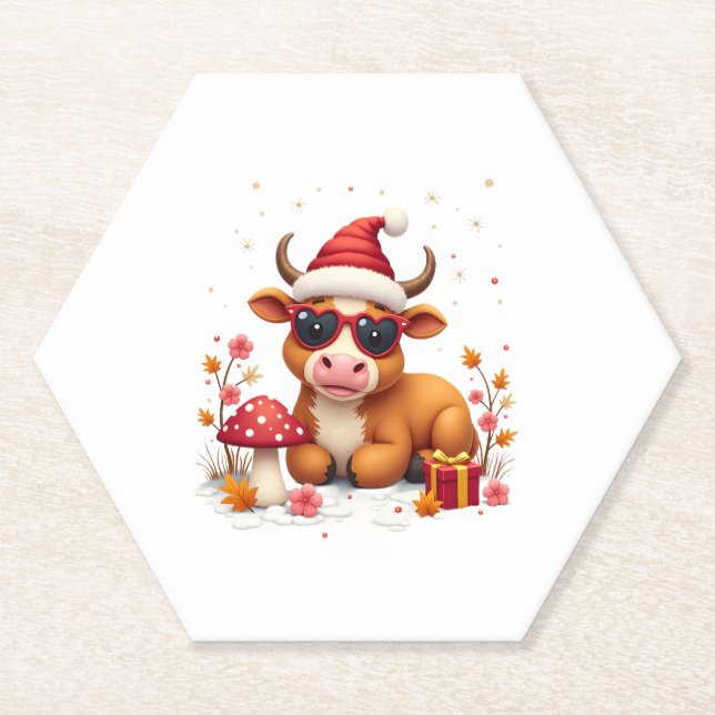Fall Highland Cow Pumpkin Bow Christmas Girls Kids Untersetzer (Vorderseite)