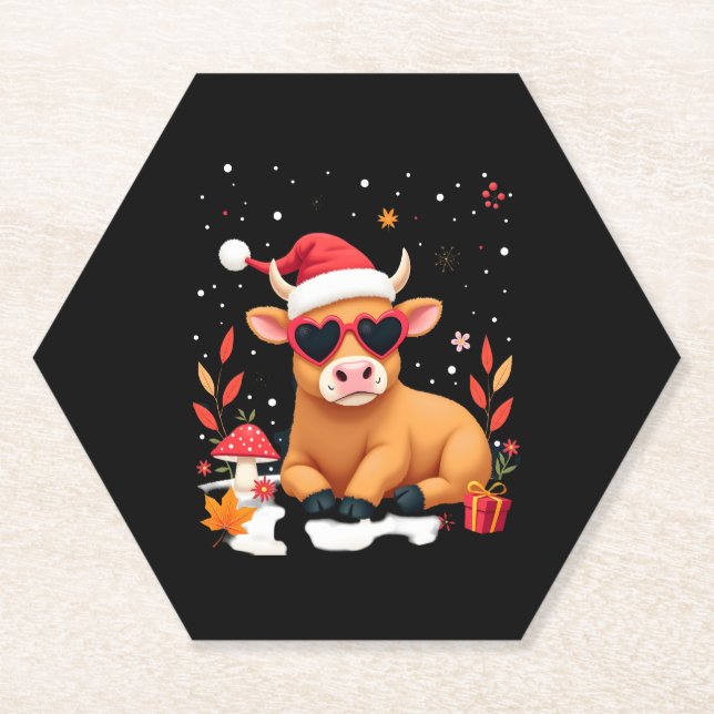 Fall Highland Cow Pumpkin Bow Christmas Girls Kids Untersetzer (Vorderseite)