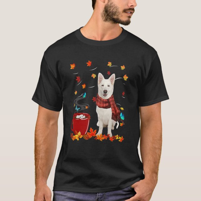 Fall Hot Chocolate White German Shepherd T-Shirt (Vorderseite)