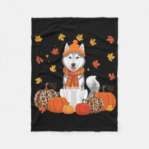 Fall Husky Pumpkins Blätter Herbst Halloween Dank Fleecedecke