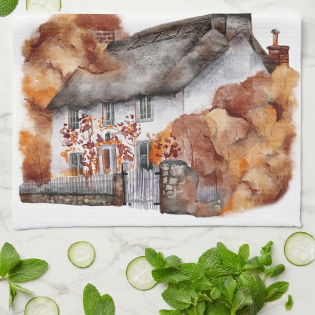 Fall Hütte Orange Brown Zuhause Geschirrtuch (Gefaltet)