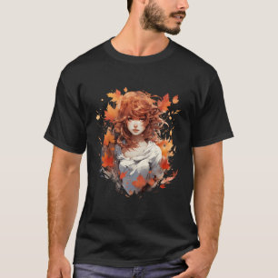 Fall Illustration Blätter Woman Girl Herbst Anime T-Shirt