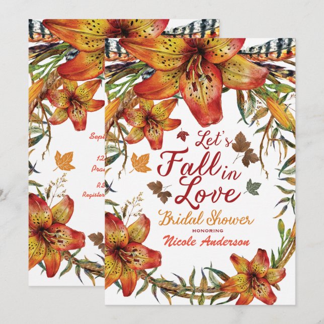 FALL IN DER LIEBE Brautparty Floral Orange Lilies Einladung (Vorne/Hinten)