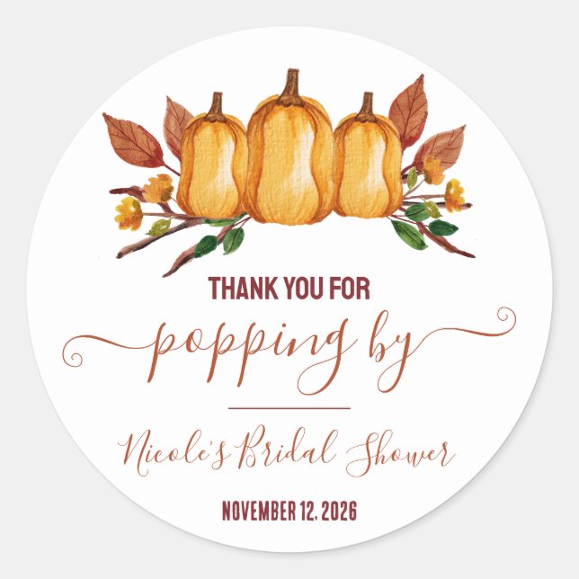 Fall in der Liebe, Orange Pumpkin, Blumendanke, Runder Aufkleber (Vorderseite)
