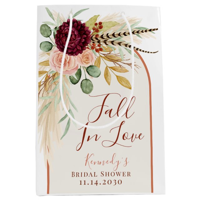 Fall in Liebe Boho Pampas Brautparty Mittlere Geschenktüte (Vorderseite)