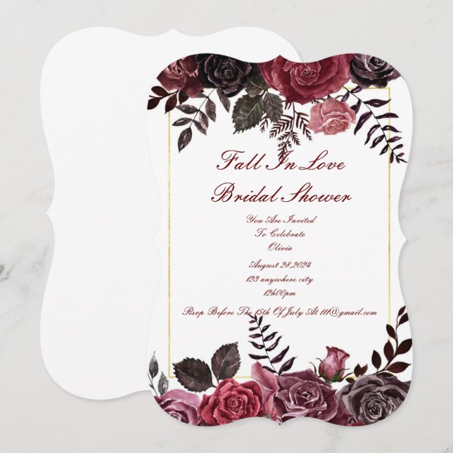 FALL IN LIEBE BRAUTPARTY FLORALE EINLADUNG (Vorne/Hinten)