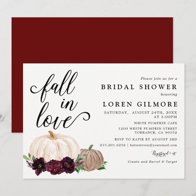 Fall in Liebe Burgundy Boho Pumpkin Brautparty Einladung (Vorne/Hinten)