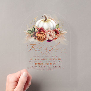 Fall in Liebe Elegante Hochzeitsrost Blume Pumpkin Acryleinladungen