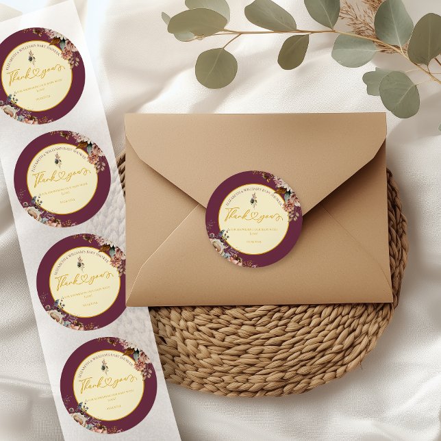 Fall in Liebe Fall Blumengestein Elegant Burgund Runder Aufkleber (Von Creator hochgeladen)