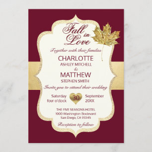 FALL IN LIEBE Herbst Burgund Gold Leaf Hochzeit Einladung