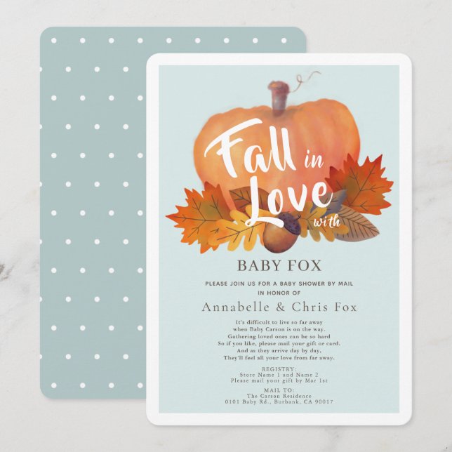 Fall in Liebe Pumpkin Blue Baby Dusche von Mail Einladung (Vorne/Hinten)