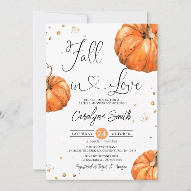 Fall in Liebe Pumpkin Bridal Dusche Einladung (Vorderseite)