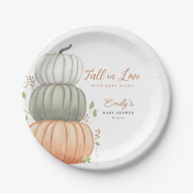 Fall in Liebe Pumpkin Fall Baby Dusche Pappteller (Vorderseite)
