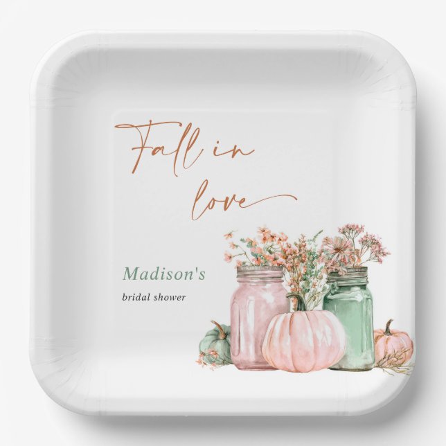 Fall in Liebe Pumpkin Floral Jars Brautparty Pappteller (Vorderseite)