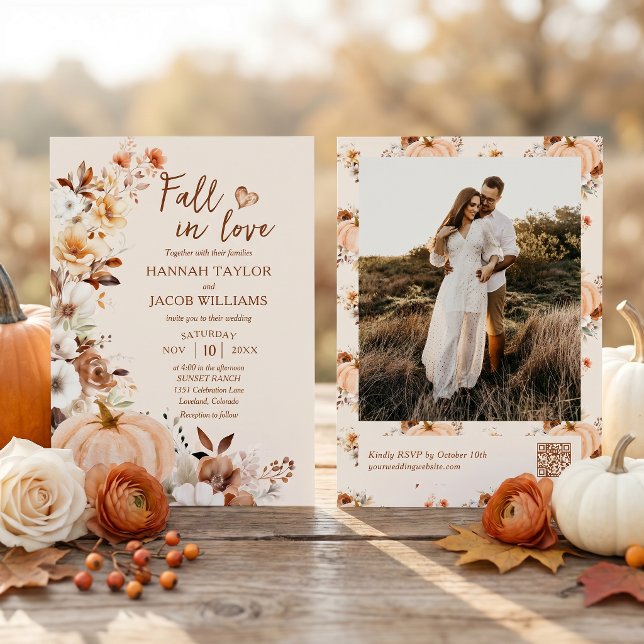 Fall in Liebe Pumpkin Foto QR-Code Hochzeit Einladung (Von Creator hochgeladen)