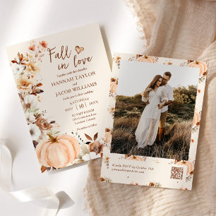 Fall in Liebe Pumpkin Foto QR-Code Hochzeit Einladung