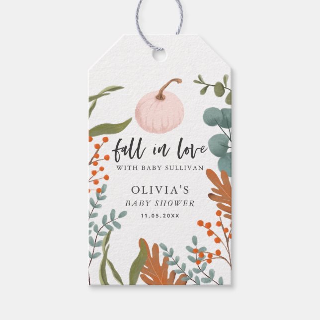 Fall in Liebe Pumpkin Girl Babydusche Geschenkanhänger (Vorderseite)