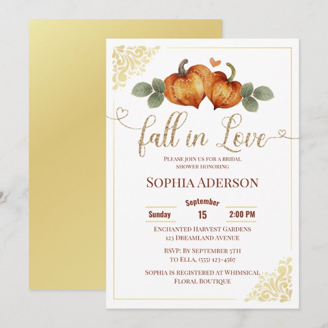 Fall in Liebe Pumpkin Herz Brautparty Einladung (Vorne/Hinten)