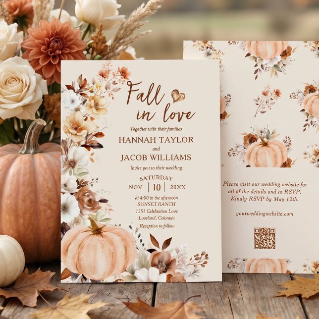 Fall in Liebe Pumpkin QR Code Hochzeit Einladung (Von Creator hochgeladen)