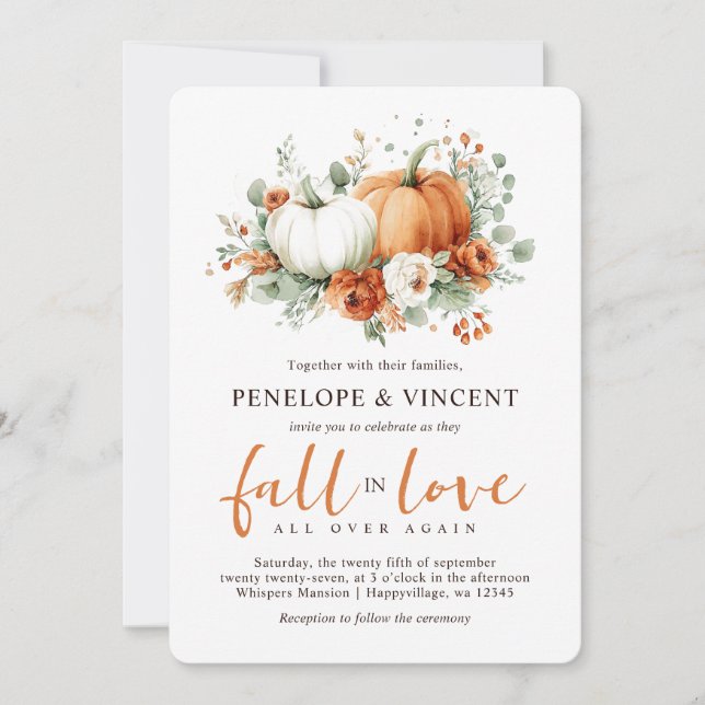 Fall in Liebe Pumpkins Hochzeitseinladung Einladung (Vorderseite)