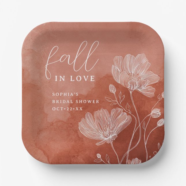 Fall in Liebe Terracotta Brautparty Papierplatte Pappteller (Vorderseite)