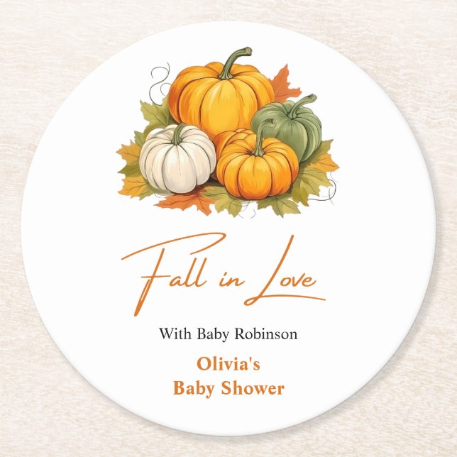 Fall in Love Autumn Rustic Pumpkin Baby Shower  Runder Pappuntersetzer (Vorderseite)