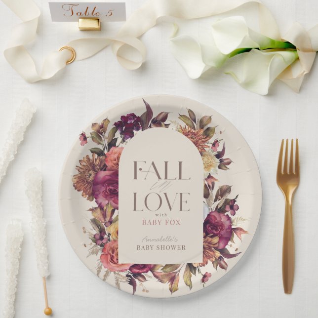 Fall in Love Autumn Wreath Tan Pink Baby Shower Pappteller (Hochzeit)