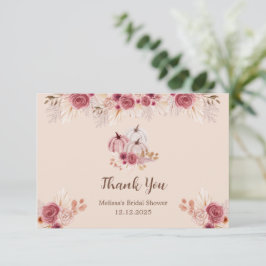 Fall In Love Boho Pink Pumpkin Bridal Shower  Karte