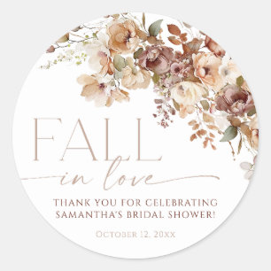 Fall in Love Brautparty Blumen braun neutral Runder Aufkleber