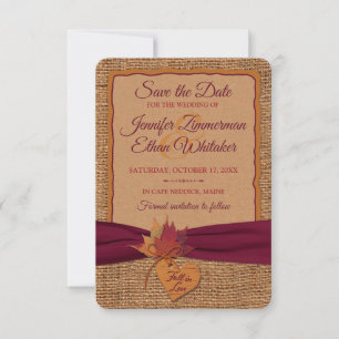 Fall in Love Burlap, Feuilles Save the Date (small