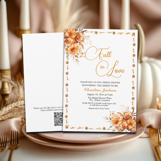 Fall in Love Fall Floral QR Code Bridal Shower Einladung (Von Creator hochgeladen)