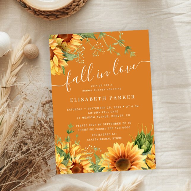 Fall in love floral burnt orange bridal shower einladung (Von Creator hochgeladen)