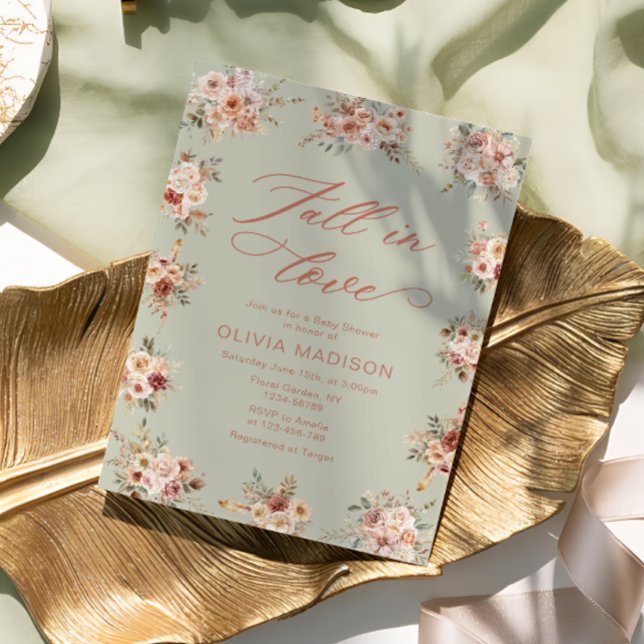 Fall in Love Floral Green Baby Shower Einladung (Von Creator hochgeladen)