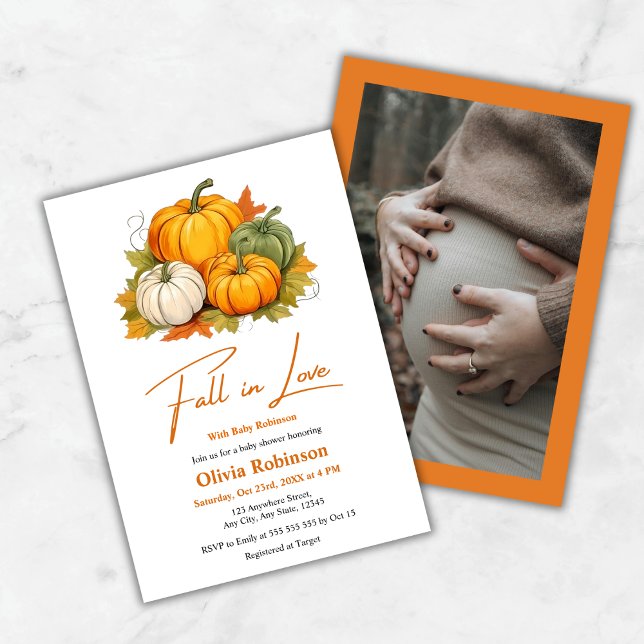 Fall in Love Gender Neutral Pumpkin Baby Shower Einladung (Photo Fall in Love Gender Neutral Pumpkin Baby Shower Invitation )