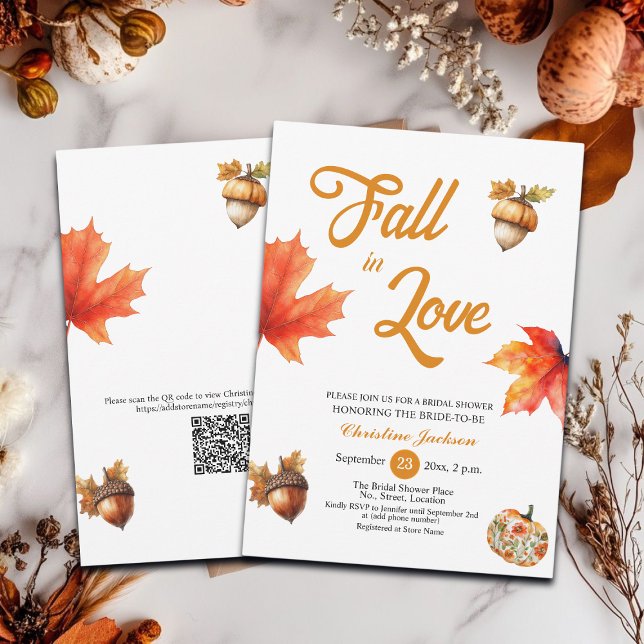 Fall in Love Maple Leaves Acorns Bridal Shower  Einladung (Von Creator hochgeladen)