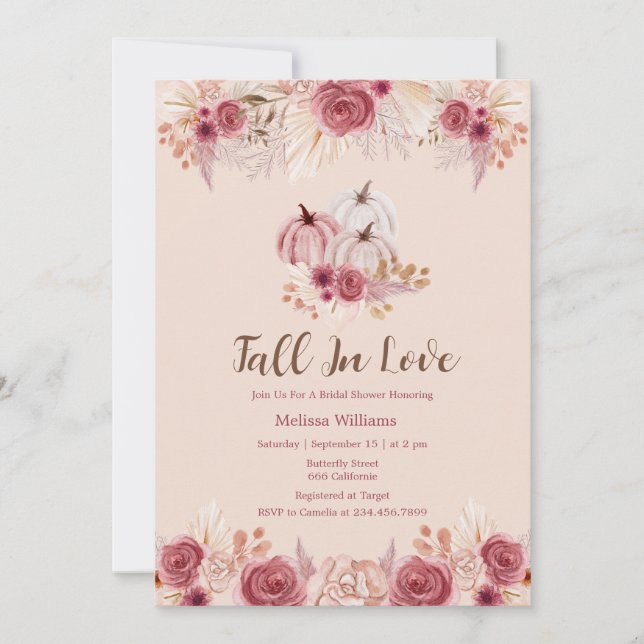 Fall In Love Pink Boho Bridal Shower Invitation Einladung (Vorderseite)