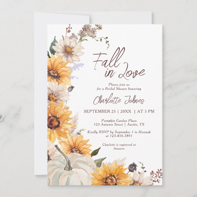 Fall In Love Sunflower Rustic Daisy  Bridal Shower Einladung (Vorderseite)