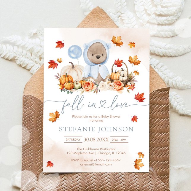 Fall in Love Teddy Bear Baby Shower Invitation (Créateur téléchargé)