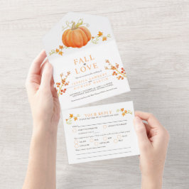 Fall in love watercolor pumpkin autumnal wedding all in one einladung