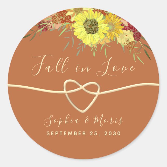 Fall in Love Wedding Favor Classic Round Sticker (Devant)