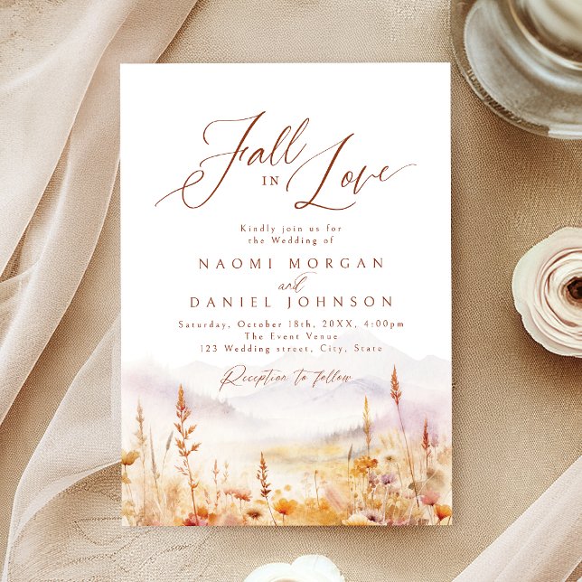 Fall In Love Wildflower Mountain Rustic Wedding Einladung (Fall In Love Wildflower Mountain Rustic Wedding Invitation)