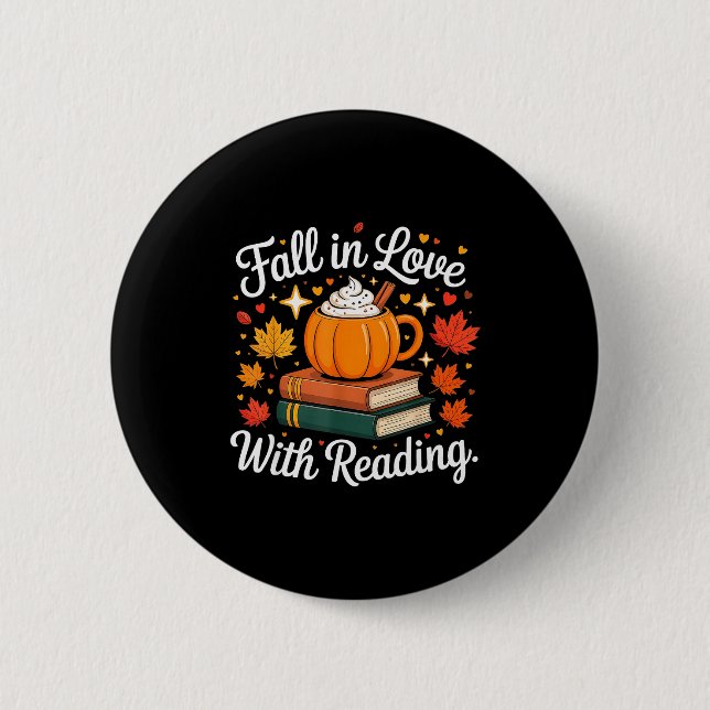 Fall In Love With Reading Autumn Pumpkin Mug Book  Button (Vorderseite)