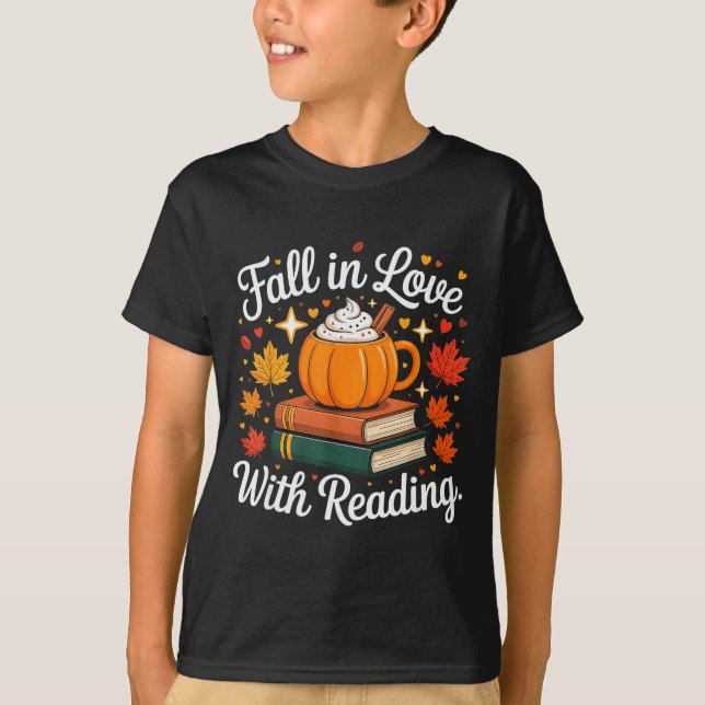 Fall In Love With Reading Autumn Pumpkin Mug Book  T-Shirt (Vorderseite)