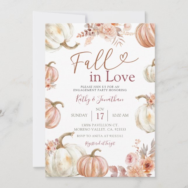 Fall Ivory Beige Pumpkin Engagement Party Einladung (Vorderseite)