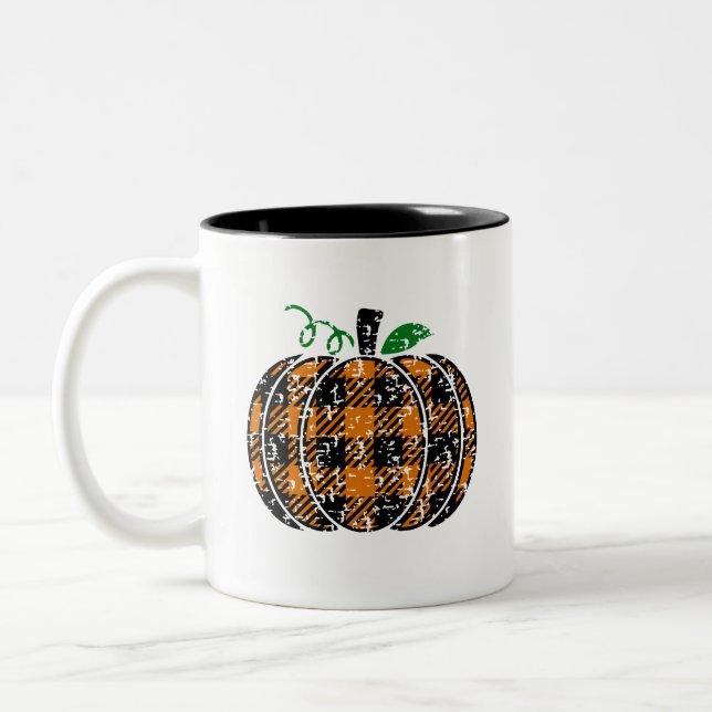 Fall-karierter Kürbis Zweifarbige Tasse (Links)