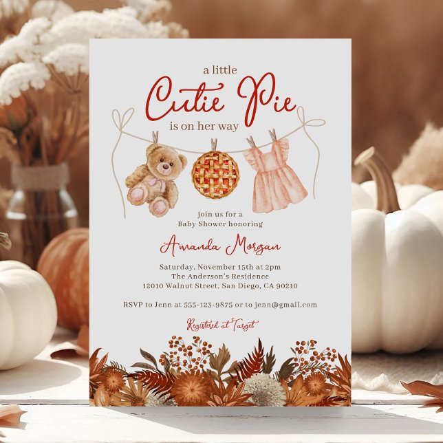 Fall Kleine Süsse Pie Teddy Bear Girl Babydusche Einladung (Von Creator hochgeladen)