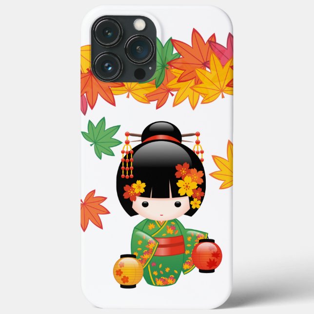 Fall Kokeshi Doll - Green Kimono Geisha Girl Case-Mate iPhone Hülle (Rückseite)