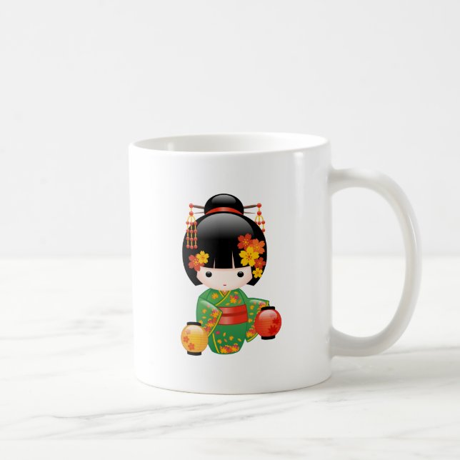 Fall Kokeshi Doll - Green Kimono Geisha Girl Coffe Kaffeetasse (Rechts)