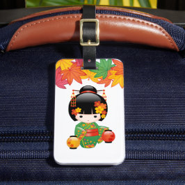 Fall Kokeshi Doll - Green Kimono Geisha Girl Gepäckanhänger